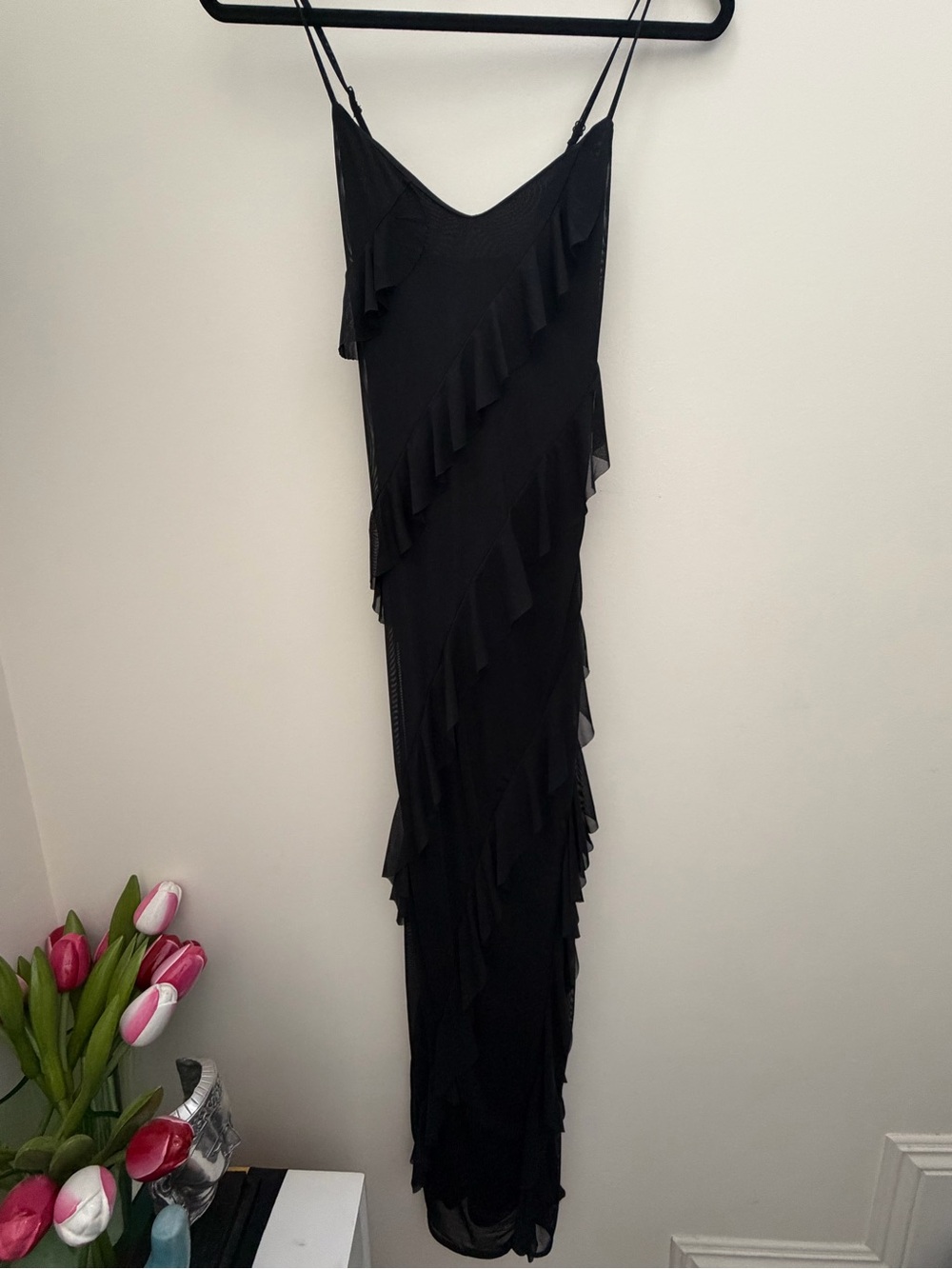 Sincerely Jules Black Ruffle Slip Maxi Dress